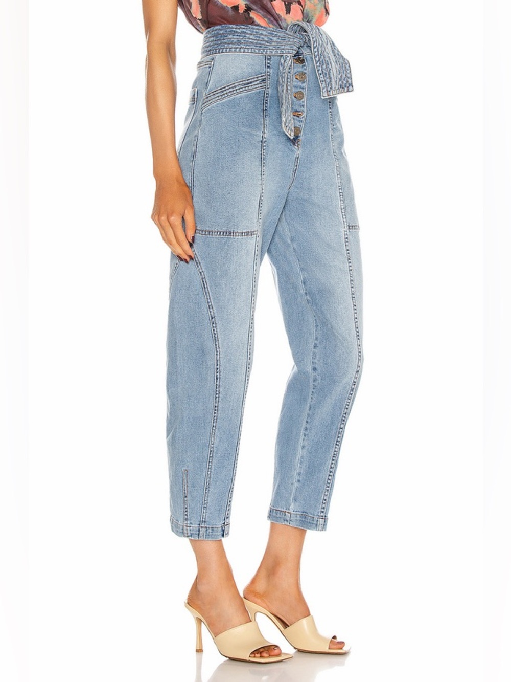 Ulla Johnson Otto Jeans Mid Wash Light Blue High-Rise Tie-Waist Jeans